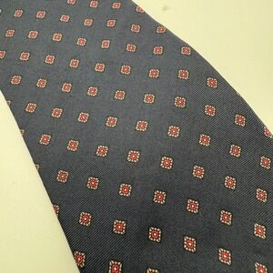 Hardy Amies Mens Navy Silk Tie with Red Diamond Pattern